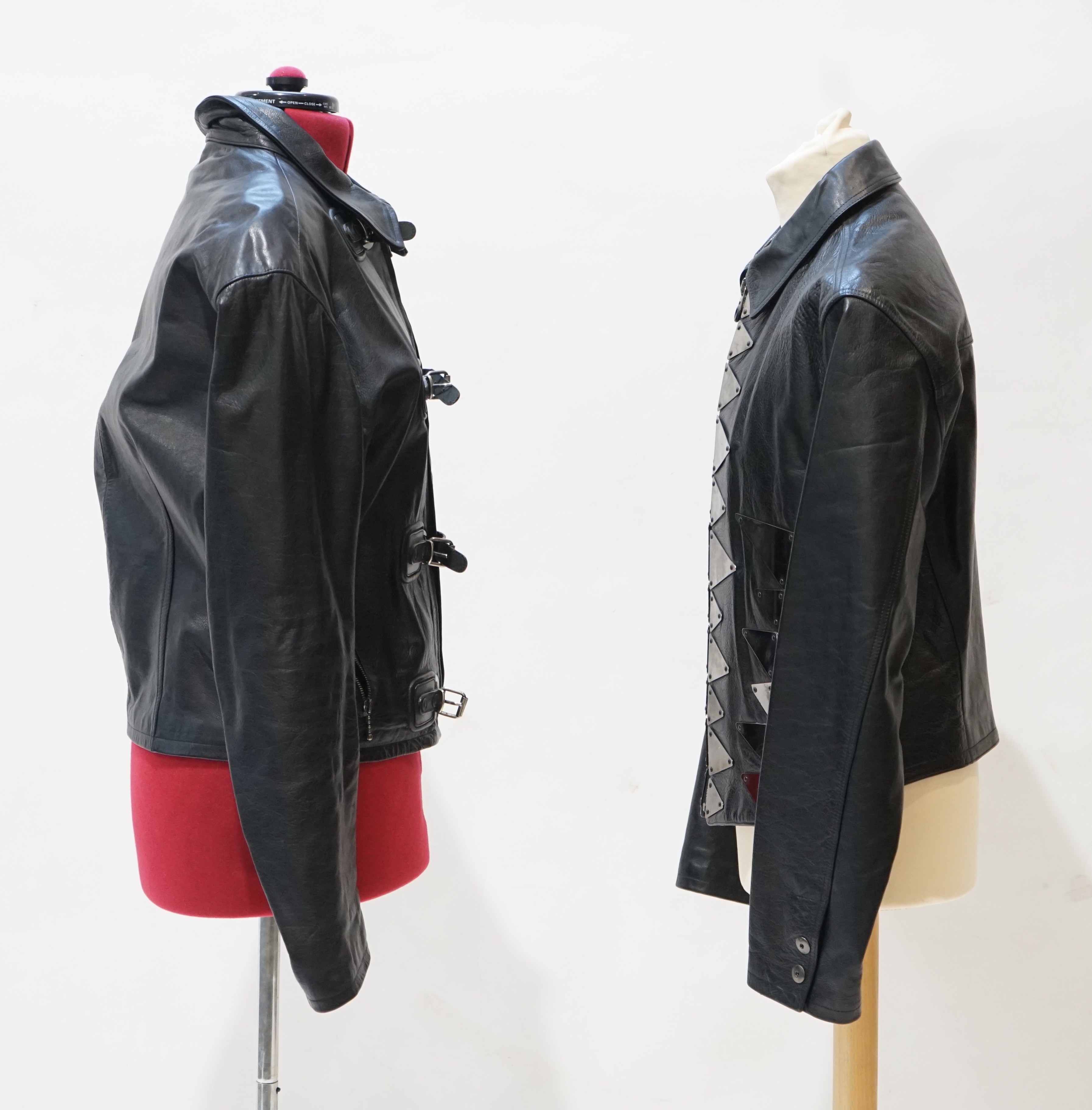 Two gentleman's Calugi e Giannelli black leather bomber jackets, Italian size 52 (UK 48) and 50 (UK 46)